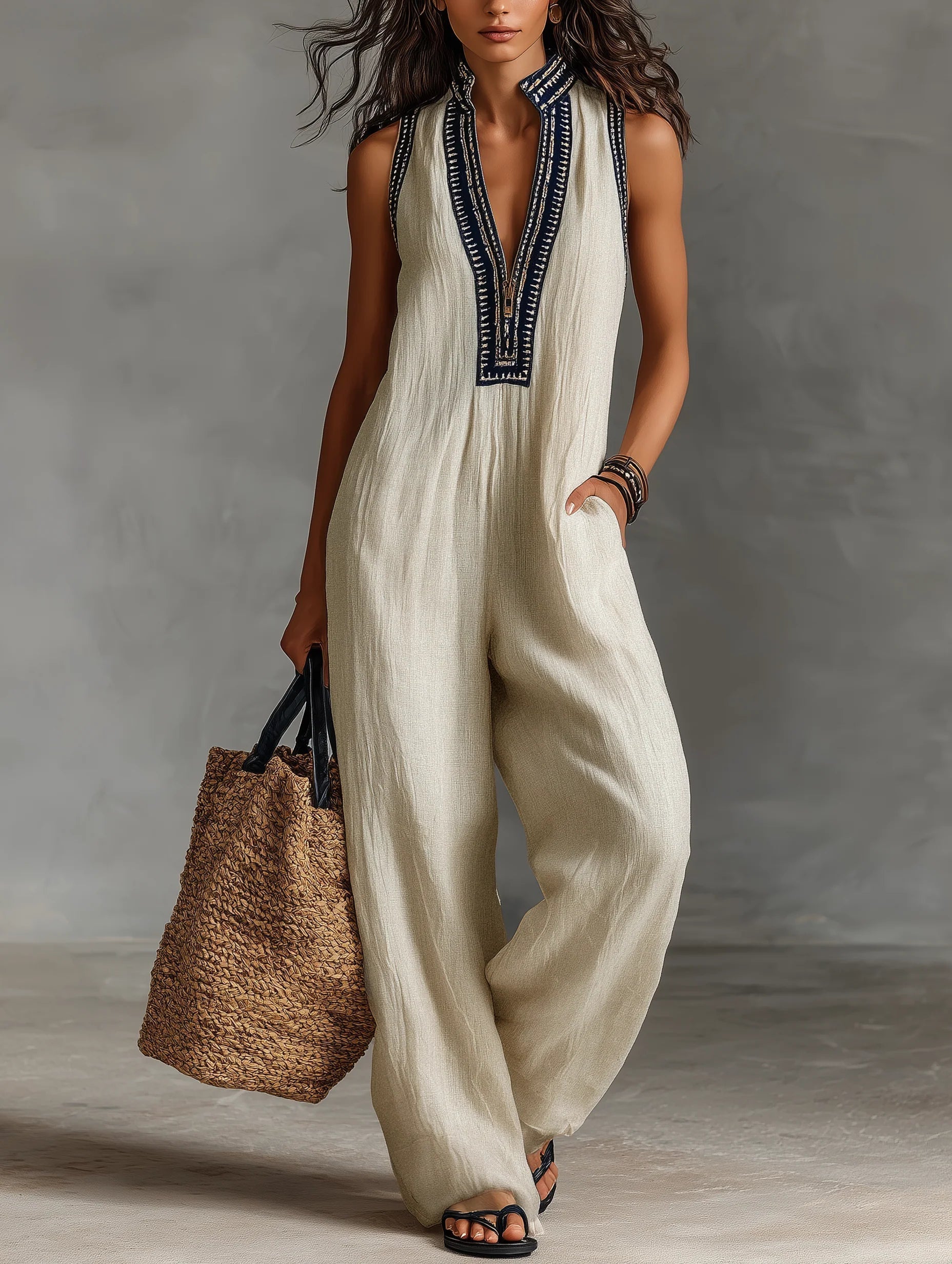 Fiamma | Sleeveless jumpsuit with high collar