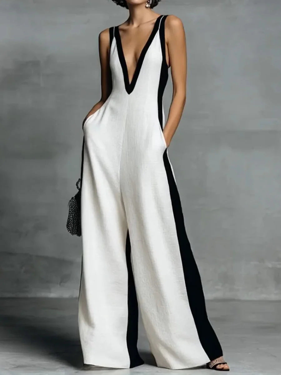 Celine | Black & White Colour-Block Wide-Leg Jumpsuit