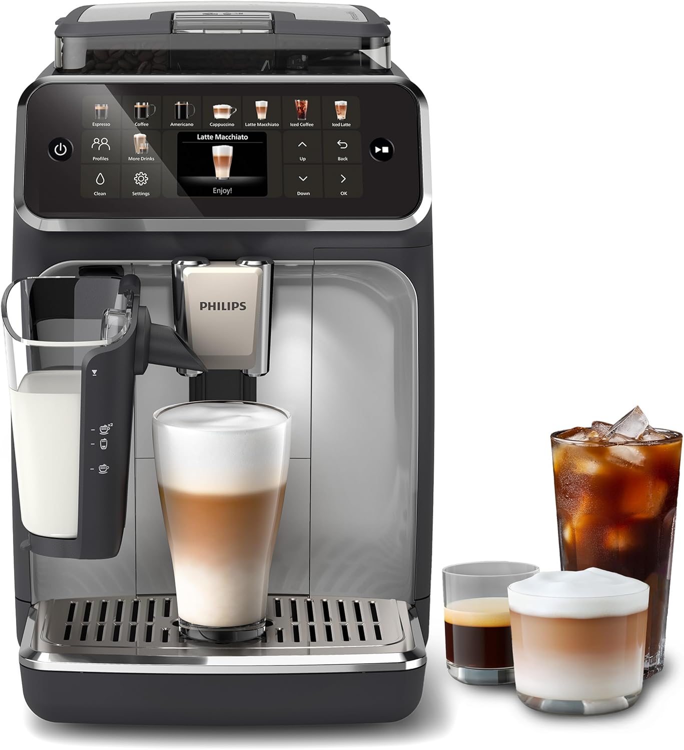 Philips 5500 Series Bean to Cup Coffee Machine – 20 Hot & Iced Drinks, LatteGo Milk Frother, Fastest to Clean, 40% Quieter, Ceramic Grinder, Fully Automatic Espresso & Cappuccino Maker – EP5546/70