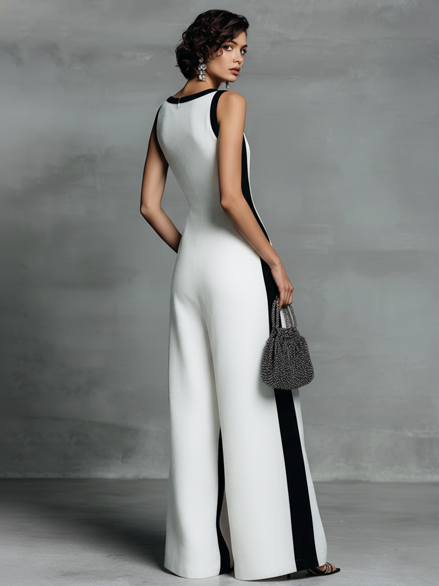 Celine | Black & White Colour-Block Wide-Leg Jumpsuit