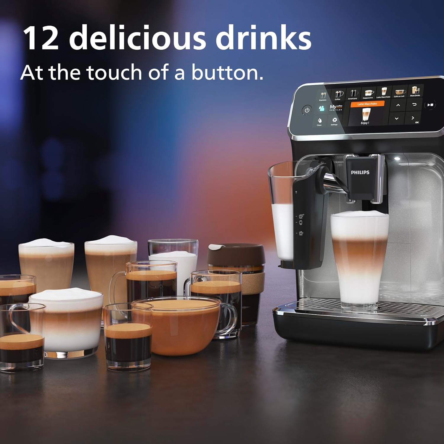 Philips 5400 Series Bean-to-Cup Espresso Machine - LatteGo Milk Frother, 12 Coffee Varieties, 4 User Profiles, Intuitive Display, Silver (EP5446/70)