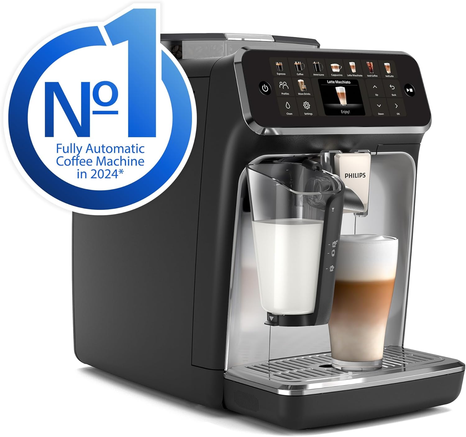 Philips 5500 Series Bean to Cup Coffee Machine – 20 Hot & Iced Drinks, LatteGo Milk Frother, Fastest to Clean, 40% Quieter, Ceramic Grinder, Fully Automatic Espresso & Cappuccino Maker – EP5546/70
