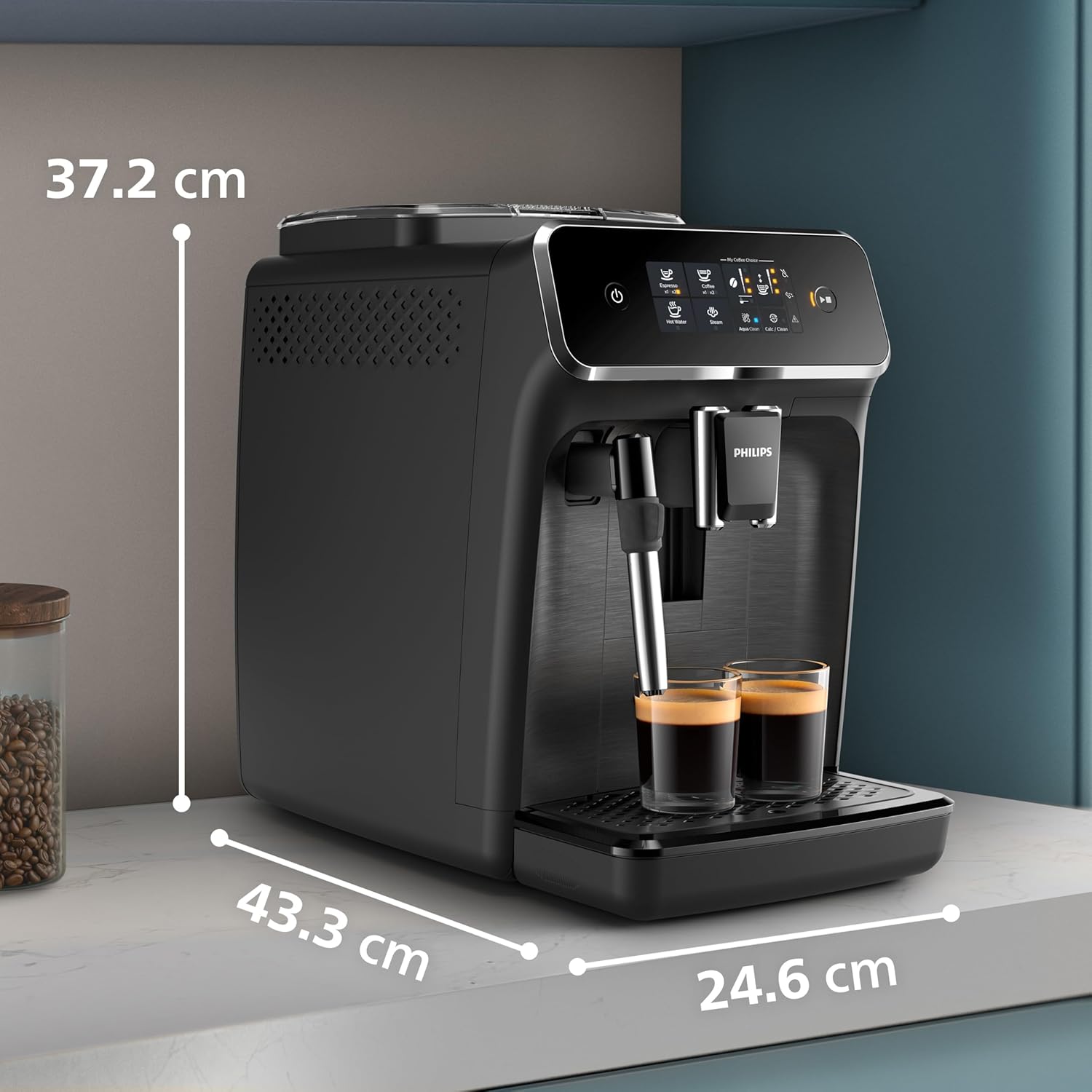 Philips 2200 Series Fully Automatic Espresso Machine - 2 Coffees, Touch Display, Classic Milk Frother, Ceramic Grinder, Matte Black (EP2220/10)