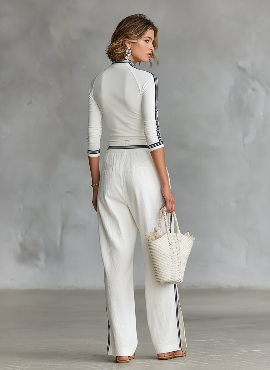 Women's Sports Half-high-neck Long-sleeved T-shirt Drawstring Wide-leg Trousers Two-piece Set MDA2569G9Y