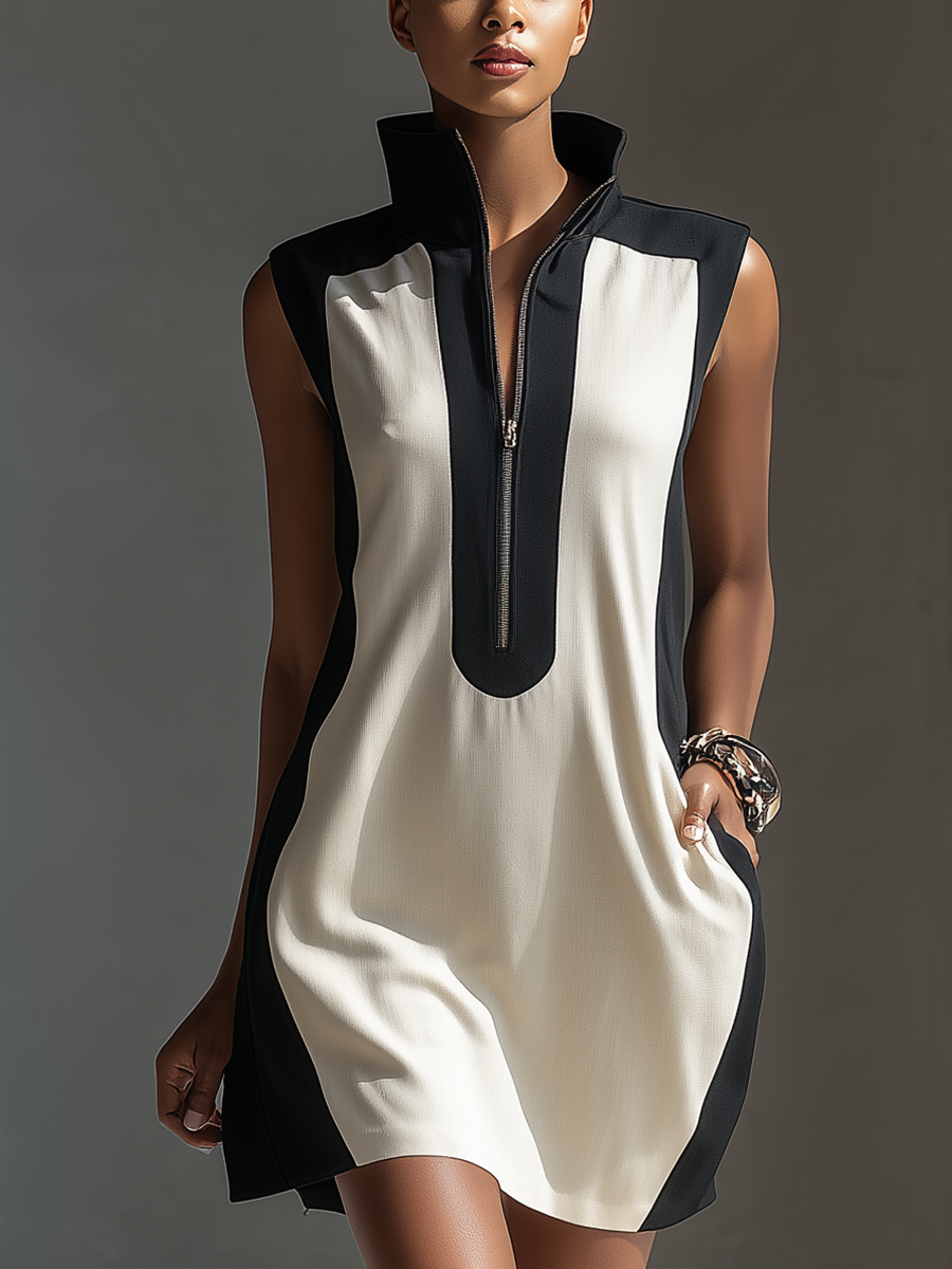 Emily - Black & White Bicolour Mini Dress