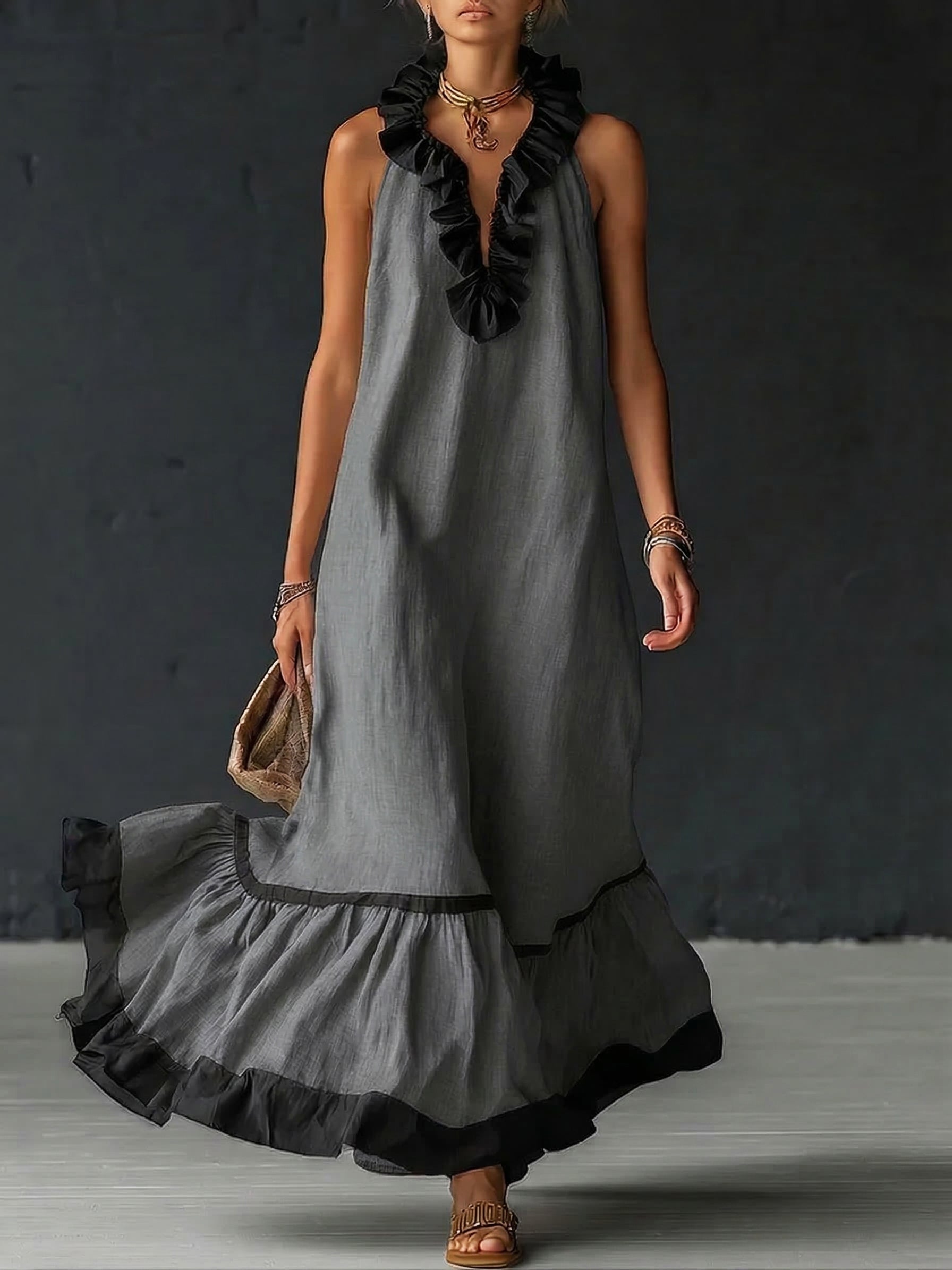 Celestine | Colour-Block Ruffle Maxi Dress