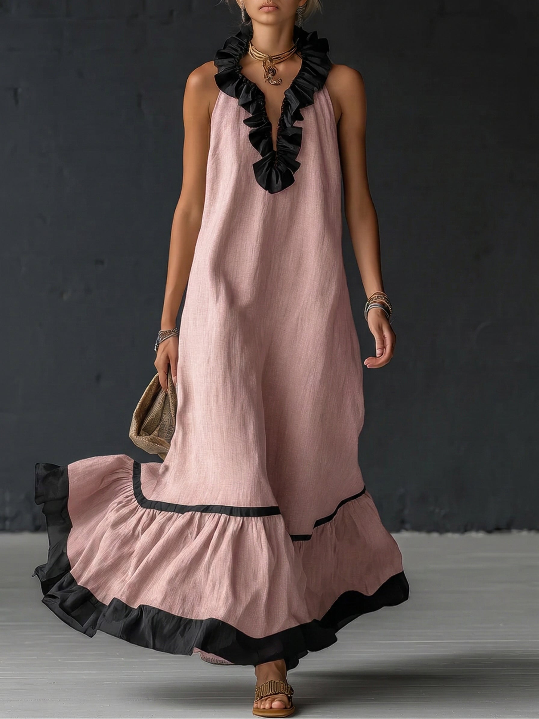 Celestine | Colour-Block Ruffle Maxi Dress